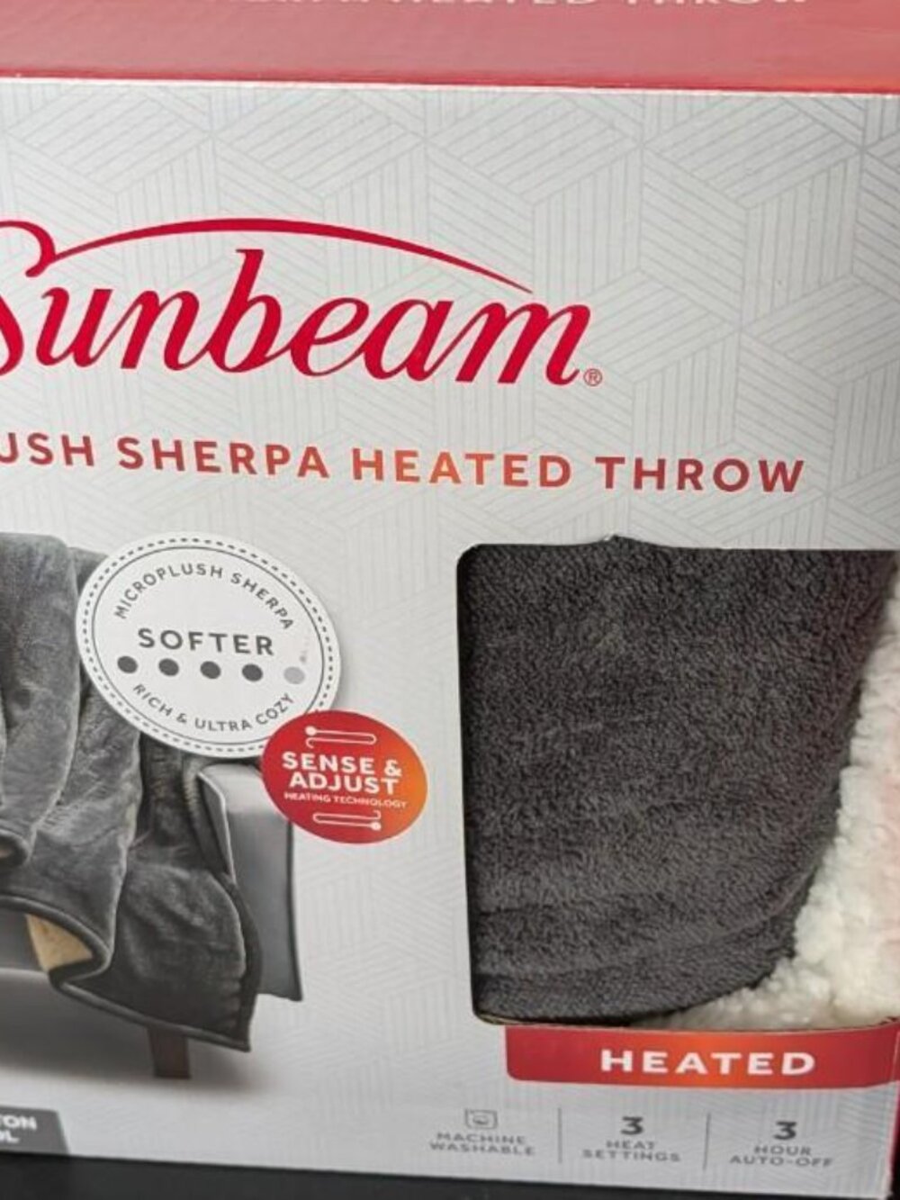 Sunbeam Microplush Sherpa Heated Electric Throw, Gray 50" x 60 - New in Box